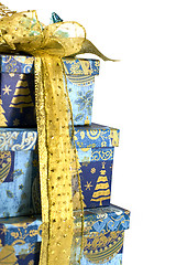 Image showing pyramid of blue gift boxes