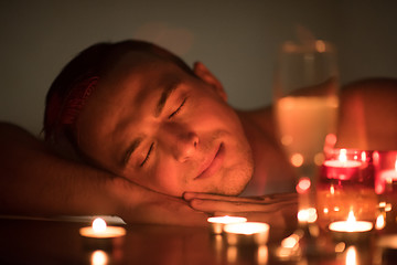 Image showing man relaxing in the jacuzzi