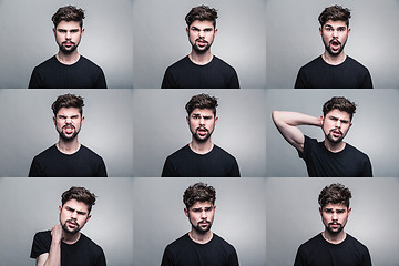 Image showing Set of young man\'s portraits with different emotions