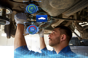 Image showing mechanic man or smith repairing car at workshop