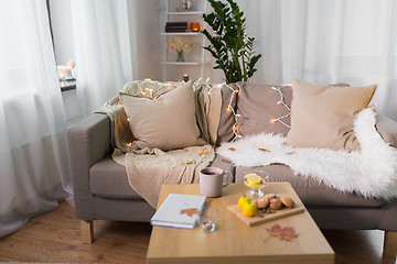 Image showing sofa with cushions at cozy home living room