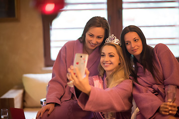 Image showing girls doing Selfy on  bachelorette party