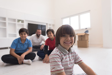 Image showing portrait of happy young boys with their dad