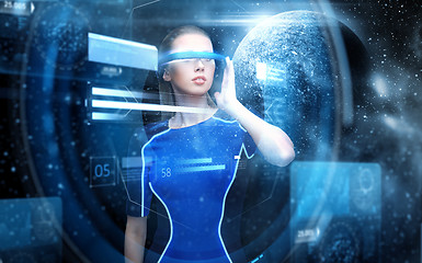 Image showing woman in virtual reality glasses over space