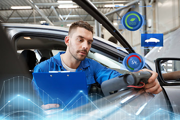 Image showing mechanic man with diagnostic scanner at car shop