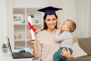 Image showing mother student with baby boy and diploma at home