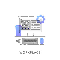 Image showing Neon workplace vector line icon.