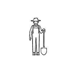 Image showing Farmer with shovel hand drawn sketch icon.