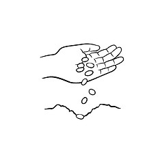 Image showing Hand planting seeds hand drawn sketch icon.