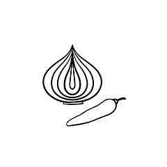 Image showing Onion bulb and chili pepper hand drawn sketch icon