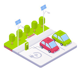 Image showing Isometric electric car parking concept.