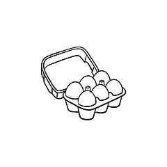 Image showing Eggs in carton pack hand drawn sketch icon.