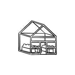 Image showing Greenhouse hand drawn sketch icon.