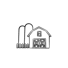 Image showing Farm shed hand drawn sketch icon.