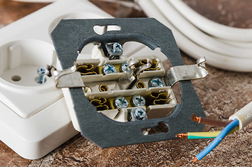 Image showing Electric socket and cable, close-up