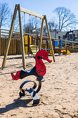 Image showing Children\'s swing in the form of a seahorse