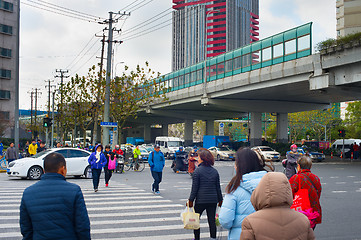 Image showing People crossing road. Shanghai, China