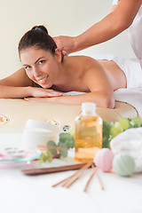 Image showing picture of happy beautiful woman in massage salon