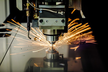 Image showing CNC Laser cutting of metal, modern industrial technology.