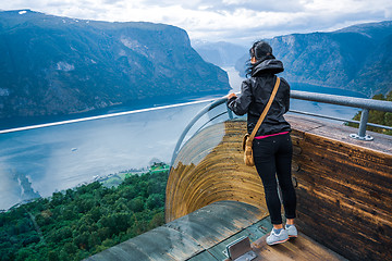 Image showing Stegastein Lookout Beautiful Nature Norway observation deck view