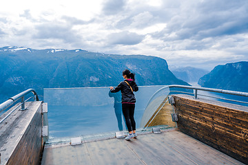 Image showing Stegastein Lookout Beautiful Nature Norway observation deck view