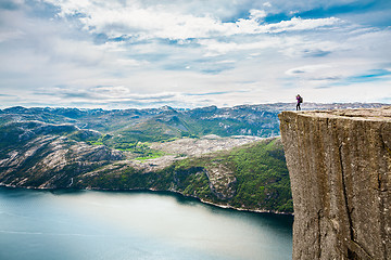 Image showing Nature photographer Beautiful Nature Norway Preikestolen or Prek