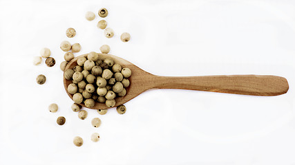 Image showing White Pepper in Wooden Spoon