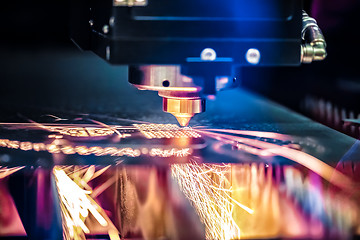 Image showing CNC Laser cutting of metal, modern industrial technology.