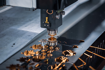 Image showing CNC Laser cutting of metal, modern industrial technology.