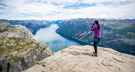 Image showing Nature photographer Beautiful Nature Norway Preikestolen or Prek