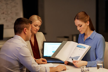 Image showing business team with papers working late at office