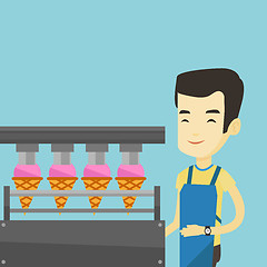 Image showing Worker of factory producing ice-cream.