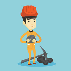 Image showing Miner holding coal in hands vector illustration.