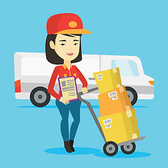 Image showing Delivery courier with cardboard boxes.