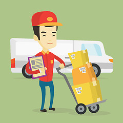 Image showing Delivery courier with cardboard boxes.