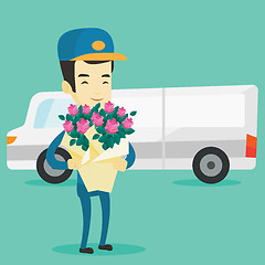 Image showing Delivery courier holding bouquet of flowers.