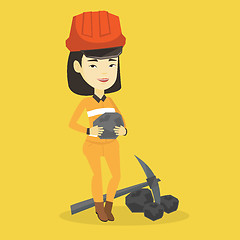 Image showing Miner holding coal in hands vector illustration.