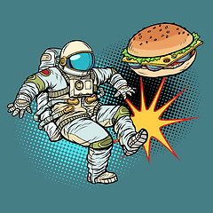 Image showing Astronaut kicks Burger fast food, proper nutrition
