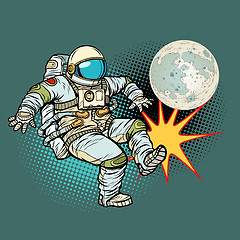 Image showing Astronaut plays football with the Moon