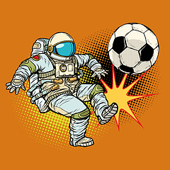 Image showing Astronaut playing football. Sport soccer