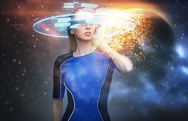 Image showing woman in virtual reality glasses over space