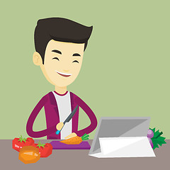 Image showing Man cooking healthy vegetable salad.