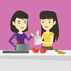 Image showing Women cooking healthy vegetable meal.
