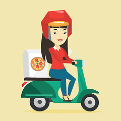 Image showing Woman delivering pizza on scooter.