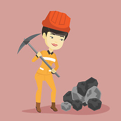 Image showing Miner working with pickaxe vector illustration.