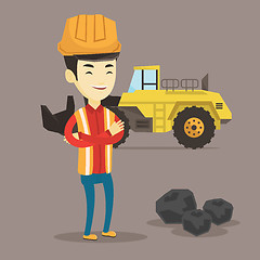 Image showing Miner with a big excavator on background.