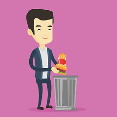 Image showing Man throwing junk food vector illustration.