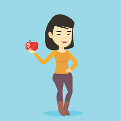 Image showing Young woman holding apple vector illustration.