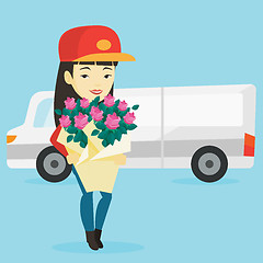 Image showing Delivery courier holding bouquet of flowers.