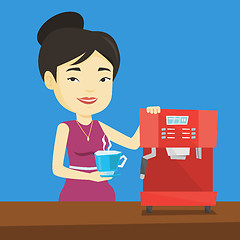 Image showing Woman making coffee vector illustration.